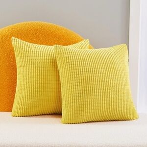 NWT set of 2 Deconovo yellow‎ Plush Corduroy Pillow Covers 16” x 16”